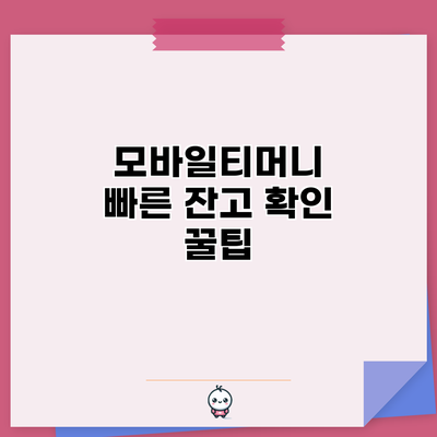 모바일티머니 빠른 잔고 확인 꿀팁