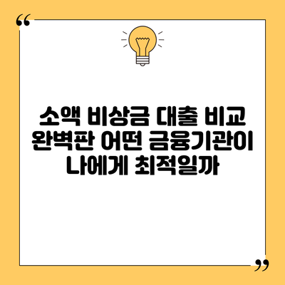 소액 비상금 대출 비교 완벽판: 어떤 금융기관이 나에게 최적일까?