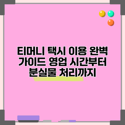 티머니 택시 이용 완벽 가이드: 영업 시간부터 분실물 처리까지